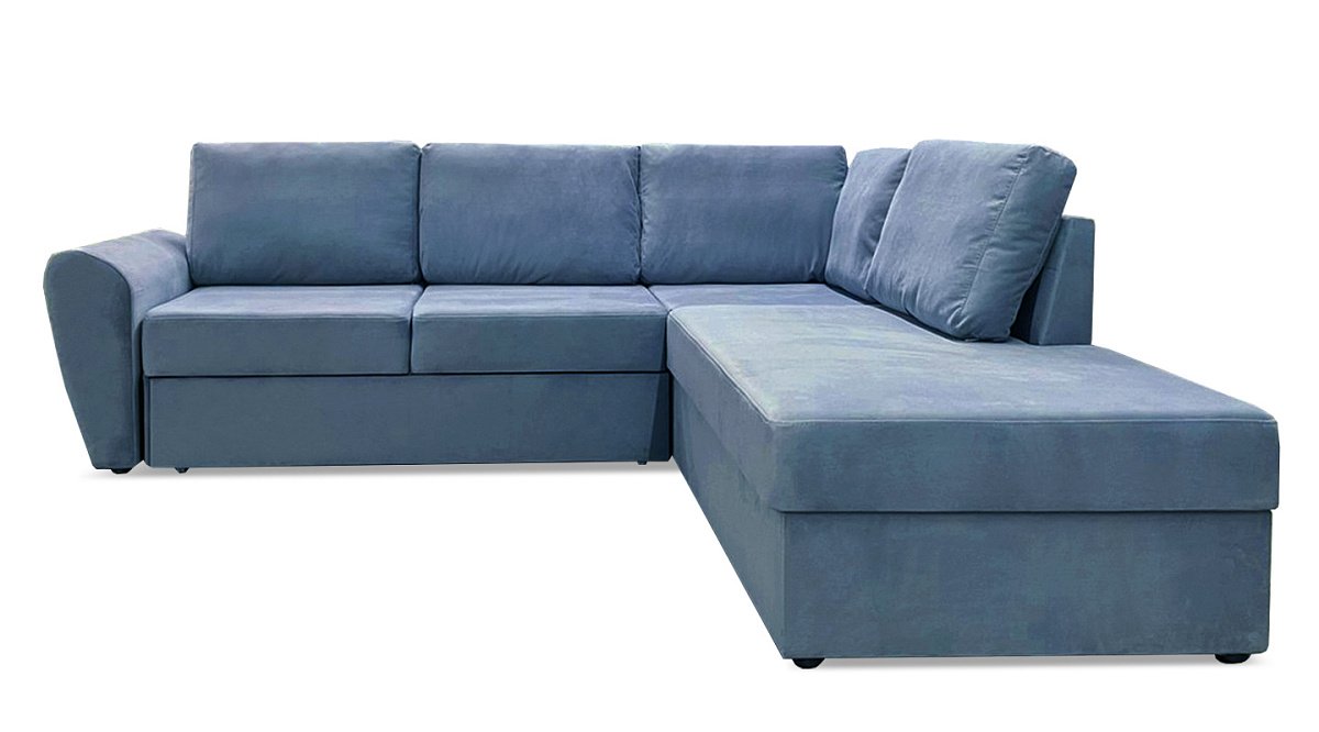 Угловой диван Левстад Темно голубой велюр