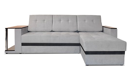 Угловой диван Атланта со столиком светло серый велюр